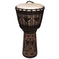 

Sawtooth Harmony Series 12" Hand Carved Spirit Design Rope Djembe, Satin Black Finish