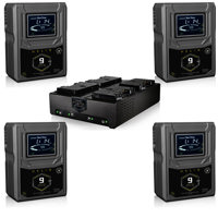 

Core SWX FLEET-Q4A 3A Four-Position Gold Mount Simultaneous Charger for Four 98Wh Batteries - With 4 Pack Core SWX Helix 9 Mini 3-Stud Dual Voltage Output 98wh Gold-Mount Li-ion Battery