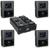 

Core SWX Fleet-Q4Si Four Position Fast Simultaneous Li-Ion Charger with Voltbridge Wireless, V-Mount - With 4 Pack Core SWX Helix 9 Mini Dual Voltage Output 98wh V-Mount Li-ion Battery