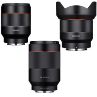 

Samyang Sony E Mount Full Frame Auto Focus Lens Bundle Includes Samyang 14mm F2.8 AF Wide AngleLens, Samyang 35mm f/1.4 Lens, Samyang 50mm f/1.4-16 FE Lens