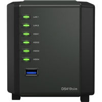 

Synology DiskStation DS419slim Ultra-Compact Personal Cloud 4-Bay NAS Enclosure, 2.5" SATA Drive Bays, Raid5/Raid6