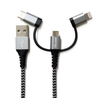 

Tera Grand 4' Apple MFi Certified Lightning + USB-C + MICRO USB 3-in-1 Charging Cable with Aluminum Housings, Black/White