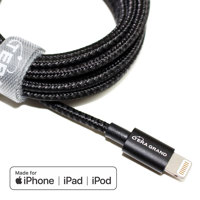 

Tera Grand 7' Apple MFi Certified Lightning to USB Braided Cable with Aluminum Housing, Black/Gray