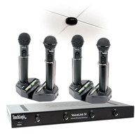 

TeachLogic VoiceLink IV Four Handheld Microphones System, Includes Wireless Receiver, Ceiling Dome Sensor, 2x Drop-in Chargers, 5' Patch Cable