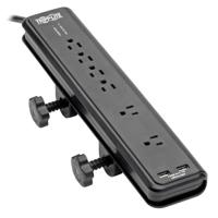 

Tripp Lite TLP606DMUSB 6-Outlet Clamp-Mount Surge Protector Strip Desk Mount, 6' Cord, 2100 Joules, 2x USB Charging Ports, Black