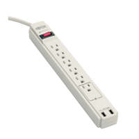 

Tripp Lite TLP606USB 990 Joules 6-Outlet Surge Protector, 2x USB Charging Ports, Gray Housing