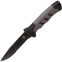 

12 Survivors Fixed Half Serrated Blade Knife, Drop Point, Black