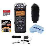 

Tascam DR-05 Portable Handheld Digital Audio Recorder - Bundle With PS-P520E AC Adapter for Recorders, 4x AA Alkaline Batteries, WindTech MM-50 Mic-Muff, 32GB MicroSDHC Card, Microfiber Cloth