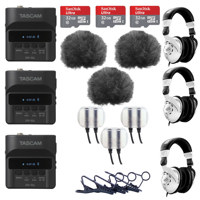 

Tascam 3 Pack DR-10L Digital Recorder and Lavalier Combo - Bundle With 3 Pack Behringer HPS3000 Studio Headphones, 3 Pack 32GB MicroSDHC Card, 3 Pack Rycote 065514 Lavalier Windjammer Black And More