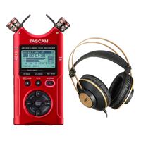 

Tascam DR-40X Four-Track Digital Audio Recorder and USB Audio Interface, Red - With AKG Acoustics K92 Closed-Back Over-Ear Studio Headphones