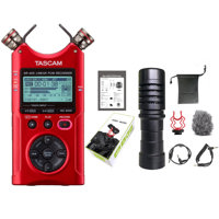 

Tascam DR-40X Four-Track Digital Audio Recorder and USB Audio Interface, Red - With Music Trends Mini Shotgun Cardioid Microphone