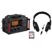 

Tascam DR-60D MKII Portable Recorder for DSLR - Bundle With 32GB SDHC Card, Tascam TH-02 Multi-Use Studio Grade Headphones, Black, 6" Stereo 1/4" Male to Two Stereo 1/4" Female Y-Cable