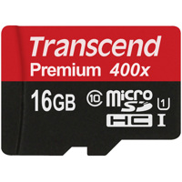 

Transcend 16GB Premium Class 10 UHS-I microSDHC Memory Card with Adapter, 90MBs Read