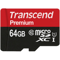 

Transcend 64GB Premium Class 10 UHS-I microSDHC U1 Memory Card with SD Adapter, 90MB/s Read