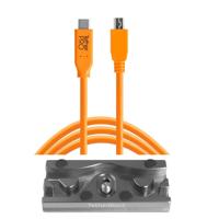 

Tether Tools TetherBLOCK QR Plus Quick Release Plate with TetherPro 15' USB-C to Mini-USB 2.0 Type-B 5-Pin Cable, Orange