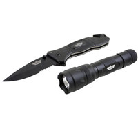 

UZI First Responder Combo, Includes Tactical Folding Knife with Drop Point Half Serrated Blade, 110 Lumen LED Flashlight and 2 x CR123A lithium batteries