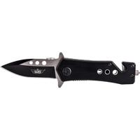 

UZI 6.25" Zaka Micro Rescue Folding Knife with Plain Stainless Steel Blade, Anodized Aluminum Handle with Belt Cutter/Windows Breaker/Metal Clip, Black/Gray