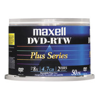 

Maxell DVD-RTW 4.7GB Write Once Thermal Printable 8x Plus Series Recordable Disc, 50 Pack Spindle, Shiny White