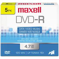 

Maxell 4.7GB 16x DVD-R Recordable Discs, 5 Pack Jewel Case