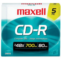 

Maxell CD-R 700MB 48x Recordable Compact Disc with Slim Jewel Case, Pack of 5