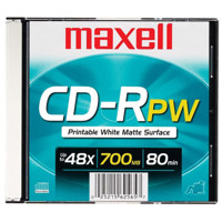 

Maxell CD-RPW 700MB Write Once White Matte Inkjet Printable Recordable Compact Disc with Slim Jewel Case