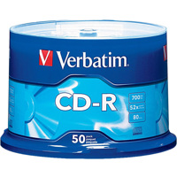 

Verbatim CD-R, 80 Minute, 700MB 52x Branded, 50 Pack on Spindle