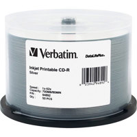 

Verbatim CD-R 80 Minute, 700MB 52x DatalifePlus, Silver Inkjet Printable, 50 Pack on Spindle