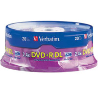 

Verbatim DVD+R Media, Double Layer 8.5 GB, 2.4X Branded, 20 Pack on Spindle