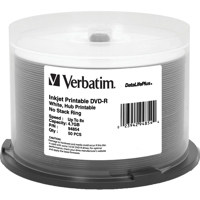 

Verbatim 94854 DataLifePlus 4.7GB 8x DVD-R, White Inkjet Printable, Hub Printable, 50 Pack Spindle