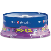 

Verbatim 95484 8x DVD+R Double Layer Media, 8.5GB, 120mm Standard, 15 Pack Spindle