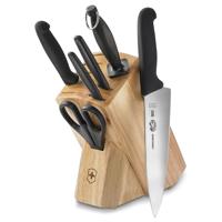 

Victorinox 7-Piece Knife Block Set with Black Fibrox Handle (3.5" Paring Knife, 4.5" Tomato and Bagel Knife, 5" Mini Chef's and Utility Knife, 8" Chef's Knife, Sharpening Steel, Kitchen Shears, Slant Hardwood Block)