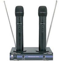 

VocoPro VHF-3300 2 Channel VHF Rechargeable Wireless Microphone System, Red Frequency: 203.8MHz