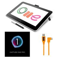 

Wacom One 13.3" Creative Pen Display, Flint White Bundle with Capture One Pro Photo Editing Software, USB 3.0 Type A to USB-C Cable