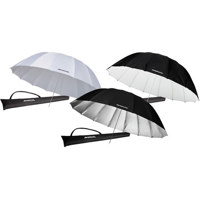 

Westcott 7' Parabolic Three Umbrella Kit, Includes 1 White Diffusion, 1 Silver and 1 White/Black