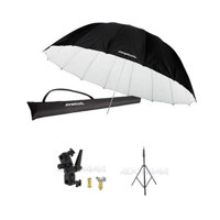 

Westcott 7 Feet Parabolic Umbrella, White/Black BUNDLE with Umbrella Bracket / Adjutsable Flash Mount, 8.5' Black Lightstand