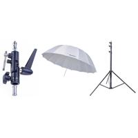 

Westcott 4632 7-Foot White Diffusion Parabolic Umbrella BUNDLE with Umbrella Bracket / Adjutsable Flash Mount - 8.5' Black Lightstand