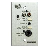 

Whirlwind MIP2 1-Gang Media Input Plate, 3.5mm TRS / Dual RCA / 1/4" Speaker Inputs, Balanced Screw Terminal/Ground Lift Output, Pad, Brushed Stainless Steel