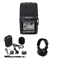 

Zoom H2N Handy Recorder - Bundle With H2N Accessory Package Consists of Remote Control, Cable, Windscreen, USB AC Adapter, USB Cable, Tripod Stand, Case and Mic Clip Adapter, Samson HP10 Playback Headphones