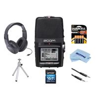 

Zoom H2N Handy Recorder with Five Mic Capsules - Bundle With 16GB SDHC Card, Samson SR350 Over-Ear Stereo Headphones, 3.5mm to 3.5mm Stereo Cable, 4 AA Batteries, Table Top Tripod, Microfiber Cloth