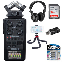 

Zoom H6 All Black Handy Recorder Bundle with Headphones, 16GB Memory Card, Mini Tripod
