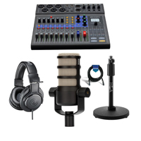 

Zoom LiveTrak L-8 Portable 8-Channel Digital Mixer and Multitrack Recorder - Bundle With Rode Podcasting Microphone with Swing Arm, AT ATH-M20x Pro Monitor Headphones, H&A Tabletop Mic Stand, Cable