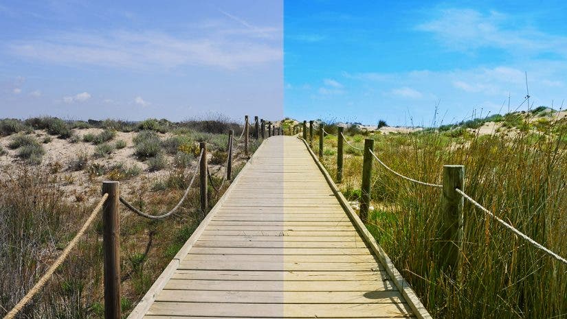 boardwalk sky beach saturation