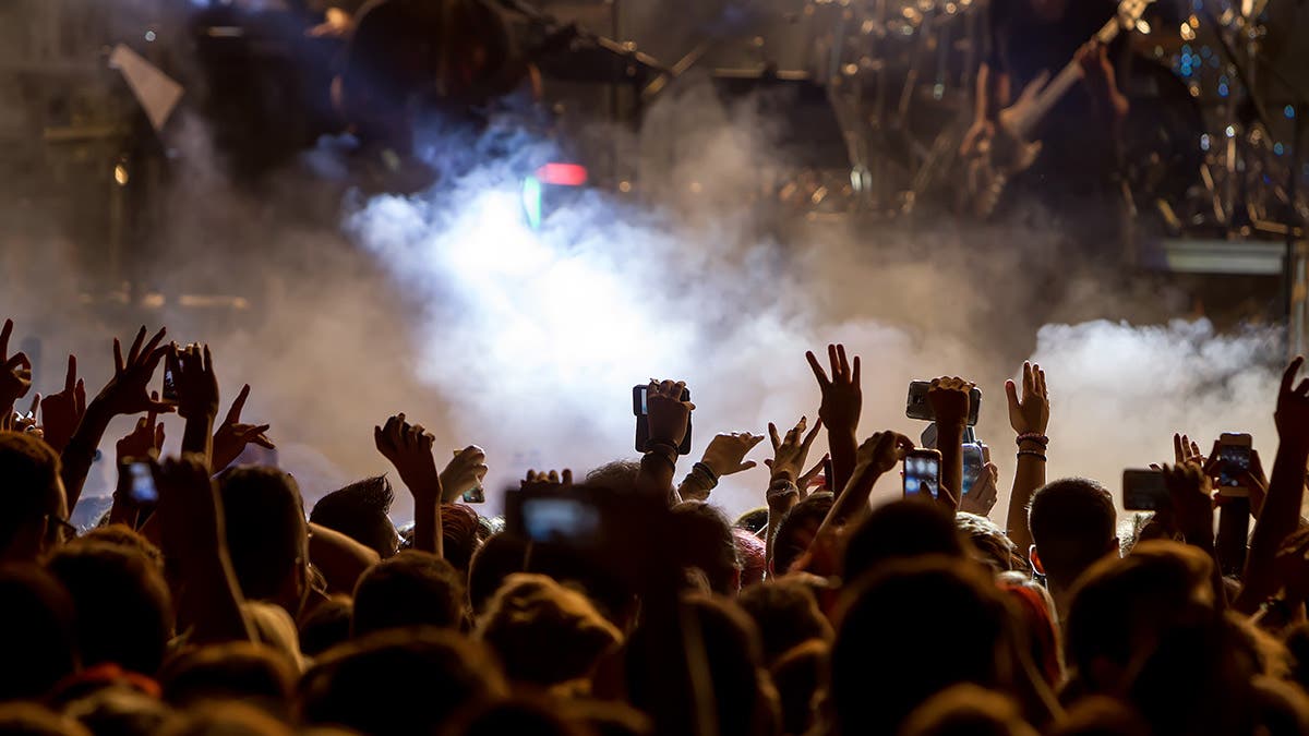 concert crowd smoke