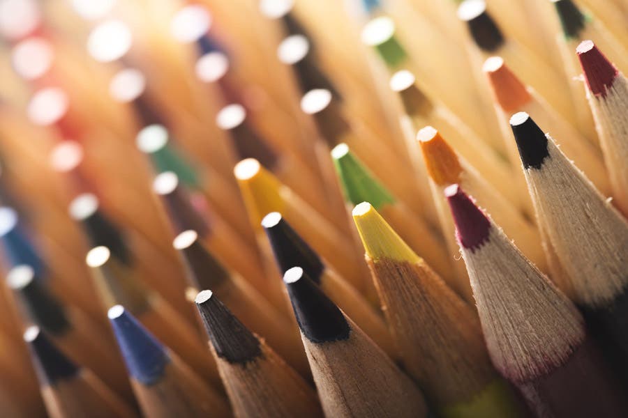 Bokeh in short depth of field shot of colored pencil tips