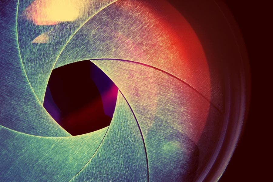 Close up shot of polygonal lens aperture