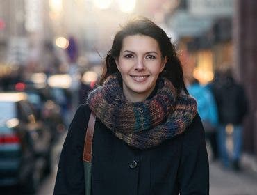girl walking street city portrait