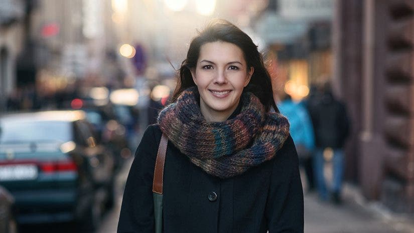 girl walking street city portrait