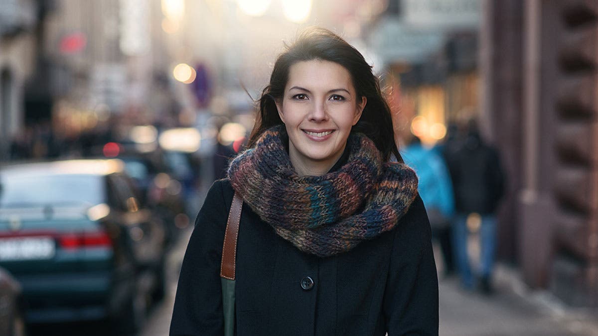 girl walking street city portrait