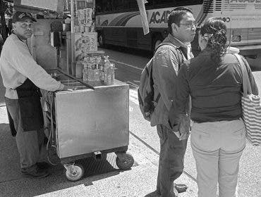 street vendor with black and white