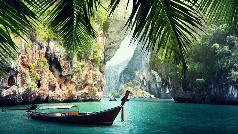 beach boat rocks